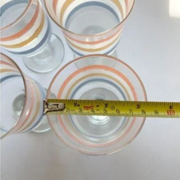 Lot of 4 Vintage Pink Blue Yellow Pastel Striped Goblets Wine Glasses - Picture 4 of 5